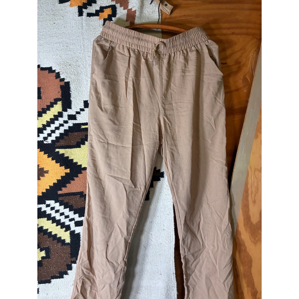 Unbranded Linen Blend Pants Womens M Tan Excellent Drawstring Elastic Waist